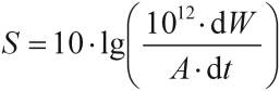S=10*lg(((10^12)*dW)/(A*dt))