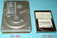 IDE-Festplatten: links 3½″, rechts 2½″