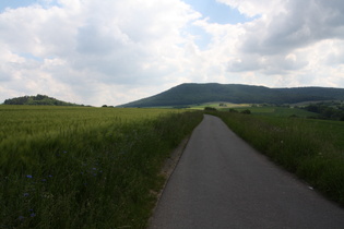 zwischen Reichensachsen und Blaue Kuppe, Blick auf v. l. n. r. Blaue Kuppe und Schlierbachswald