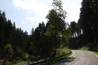 zwischen Wernigerode und Drei Annen erreicht die Straße erstmals eine Steigung von 10 %, Blick aufwärts