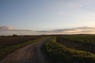 zwischen Lathwehren und Almhorst, Blick nach Süden auf Lathwehren und Stemmer Berg, am Horizont der Deister