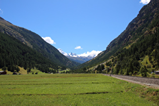 Blick talaufwärts über den Talboden am Südrand von Täsch