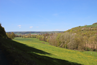 Blick vom Ellenser Wald über Dassel auf den Solling