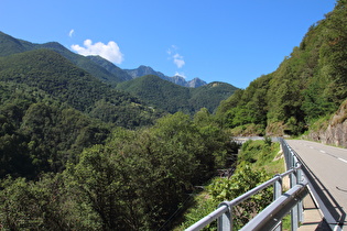 etwas weiter, Blick talaufwärts auf Straße und Gleis der Centovallina …