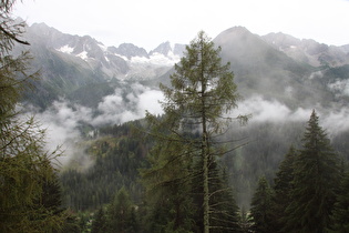 … und Blick auf v. l. n. r. Cima di Scarpacò, Cima Denza, Cima d'Amola und Cima Presanella