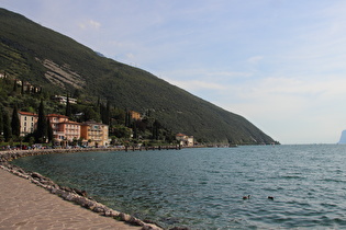 Uferweg in Torbole, Blick auf die Westflanke des Bergrückens Monte Baldo, …