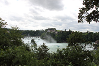 3. Standort, Blick auf Rheinfall, Rheinfallbrücke und Schloss Laufen