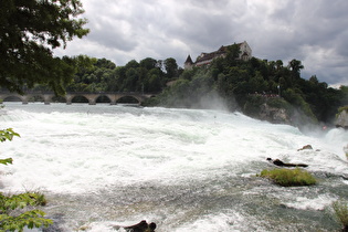 8. Standort, Blick über den Rheinfall auf Rheinfallbrücke und Schloss Laufen