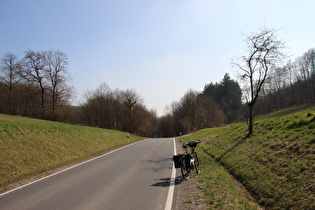 namenloser Pass zwischen Heyen und Bodenwerder, Passhöhe, Blick nach Süden …