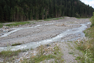 die Drau bei Mittewald (zwischen Abfaltersbach und Thal), Blick flussaufwärts …