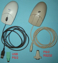 Mäuse: links USB-PS/2, rechts PS/2-RS232